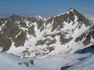 in ROSSO il canale sceso da me e Claudio, in VERDE quello sceso da Marco
