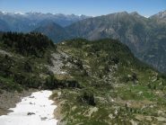 Col de Portola (2a depressione a dx fra i pini), a dx del nevaio bivio n.3 e n.1