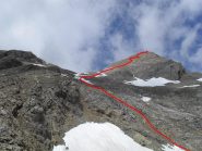 in rosso il percorso finale fra nevaietti e pietraie....