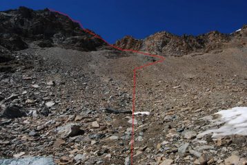 La via di salita sul pendio detritico