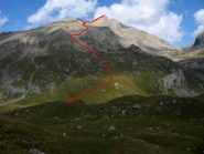 Itinerario dal masso con ometto in fondo al pianoro.