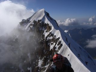 Beppe e la cresta dell'Aiguille Verte, che percorreremo fra poco