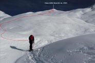 il bel versante Ovest della Cima delle Rossette con il tracciato della via seguita (19-11-2011)