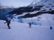 in salita  nei tratti di pista ripida..