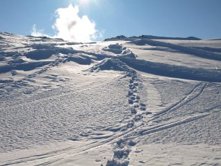La mia traccia lasciata in discesa verso il Lago Miserin