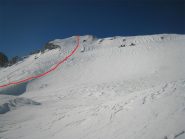 La pala del Freide con la linea di salita