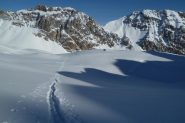 traccia, ombre, neve, monti