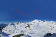 La parte alta dell'itinerario per la Punta Valfredda, vista dalla Punta Valnera sabato scorso