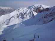 Il pendio e la traccia di salita dalla vetta 