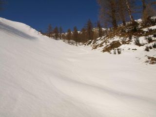 Il canalone a quota 1780 m sotto Nantre