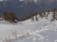 10 - parte alta della ex-pista di cresta. Crosta non portante, molto segnata dai passaggi