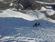 A sx termine della cresta e pendio di discesa,al centro il canalone piu' ravanato.