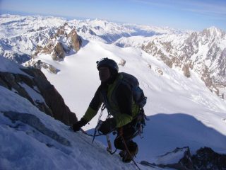 uscita sulla dorsale del Tacul, in vista dell'Aiguille du Midi