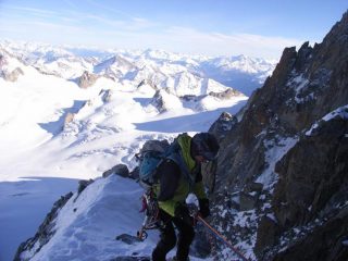  normale al Tacul impraticabile, inizio calata sulla stessa goulotte