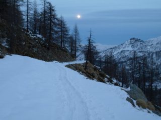La strada che scende da Dondena, con la luna piena