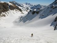 Vista verso valle dal secondo canalone sopra il Lago Lungo (sulla sinistra)