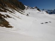 Salendo il primo canalone verso il Lago Lungo, vista verso la nostra traccia di salita