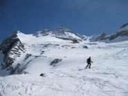 in discesa con il Breithorn sullo sfondo
