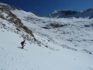 Discesa dal Passo Prefouns su bella neve ma poca
