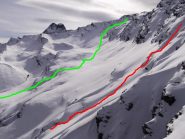 rosso discesa nord Ciabert - verde discesa nord q. 3054 Tre Chiosis