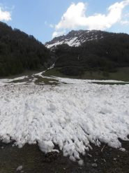 05 - residui di una bella valanga in mezzo ai prati verdi