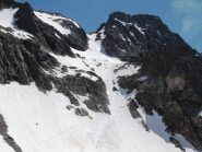 dalla forcella Roccati vista sul canale che scende dal S.Robert (stanno scendendo i 3 scialpinisti incontrati in vetta)
