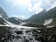 Emissario dei laghi, passo del Rothorn e rilievo risalito sulla destra