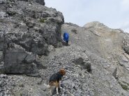 tratto di sentiero verso il Passo dell'Orso, anche Flick ha la mantellina