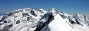 panoramica sul Rosa,in primo piano la traccia alla vetta del Brehiton