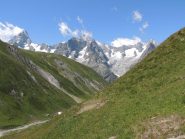 Il vallone di Bellecombe dai pratoni in discesa