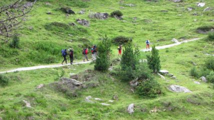 salendo lungo la stradina iniziale verso la Turtmann Hutte (21-7-2012)