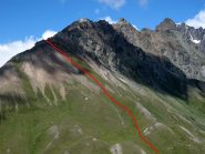 La lunga rampa erbosa che porta all'ometto di quota 3000