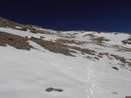 10 - pendii finali di salita al Sommeiller, appena la neve molla si sale meglio sulla neve (Poca pendenza, non necessari i ramponi) evitando le pietraie