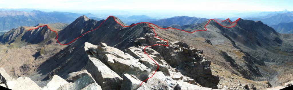 Itinerario approx da Colle Roussa al colledel Vento, tratteggiata la parte invisibile