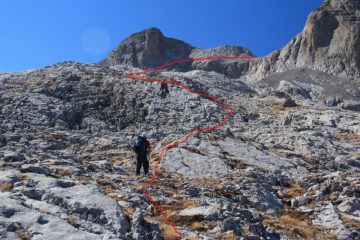 il tracciato della parte alta del vallone, verso la Cima Sud della Seolane (6-10-2012)