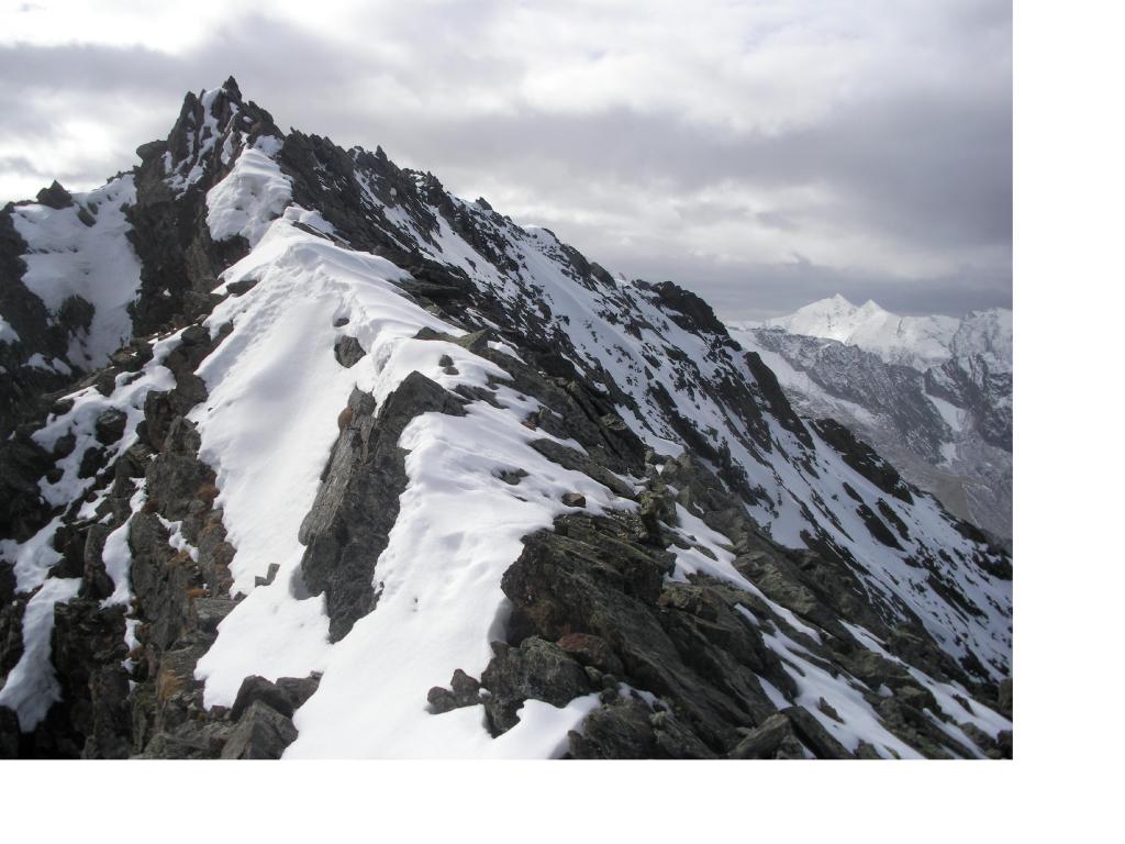 Ultimo tratto di cresta alla vetta..al fondo a dx tutta bianca e' la Gran Sassiere..