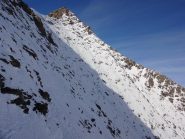 il ripido traverso a quota 3100 per lasciare la parete