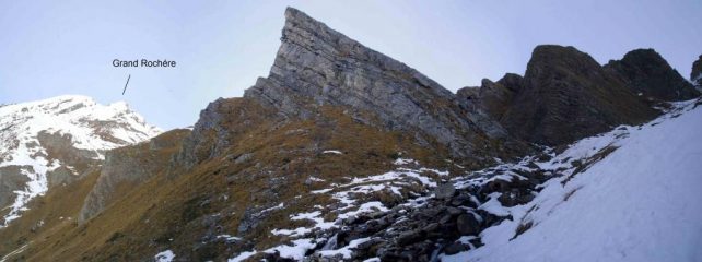 l'inizio del ripido canale   per raggiungere l'alpe Bonalè..