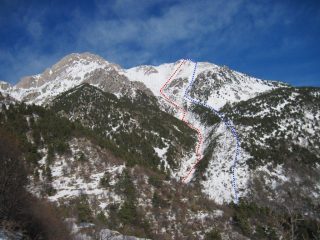 la nostra traccia di salita detta tittamassi e di discesa per il canale di dx