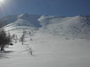 A sx  Costa Plunera,a dx il pendio di salita.