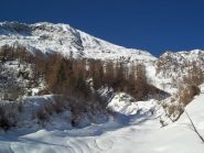 L'evidente canale alle spalle dell'abitato di Isella
