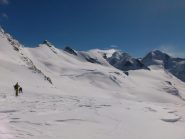 dal colle del breithorn ci appara un'infilata di 4000 tutti da salire!