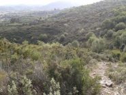 Sentiero in discesa prime delle case dirute e il gruppo di case verso sinistra nella foto