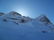 Breithorn Centrale e Breithorn Sud con al centro il canale da fare in discesa