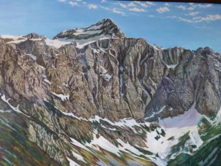 Il Triglav siamo riusciti a vederlo solo così (dipinto dentro il rifugio)