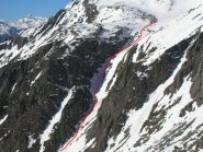 itinerario di discesa nel canale delle Monache