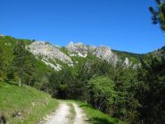 La strada sterrata e il versante est dove si svolge la salita