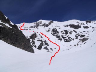 la nostra linea di discesa dal Maniglia nella parte alta