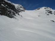 tracce di valanghe e di sci sotto il colle del Carro