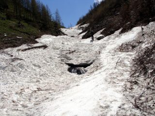 le condizioni sul torrente vicino alla strada.